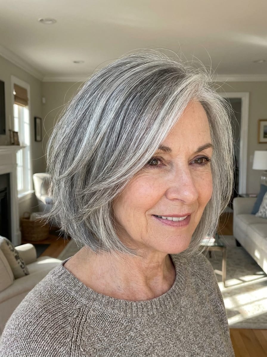 Grauer Bob mit Seitenscheitel - Graue Haare Frisur
